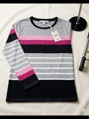 Urban Threads Long-Sleeve Striped Colorblock Tee with Pocket – Size M .NT